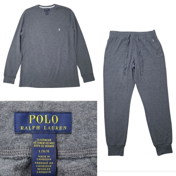 Polo Ralph Lauren Waffle Knit Sleepwear PJ'S Gray Size Large - Picture 1 of 13